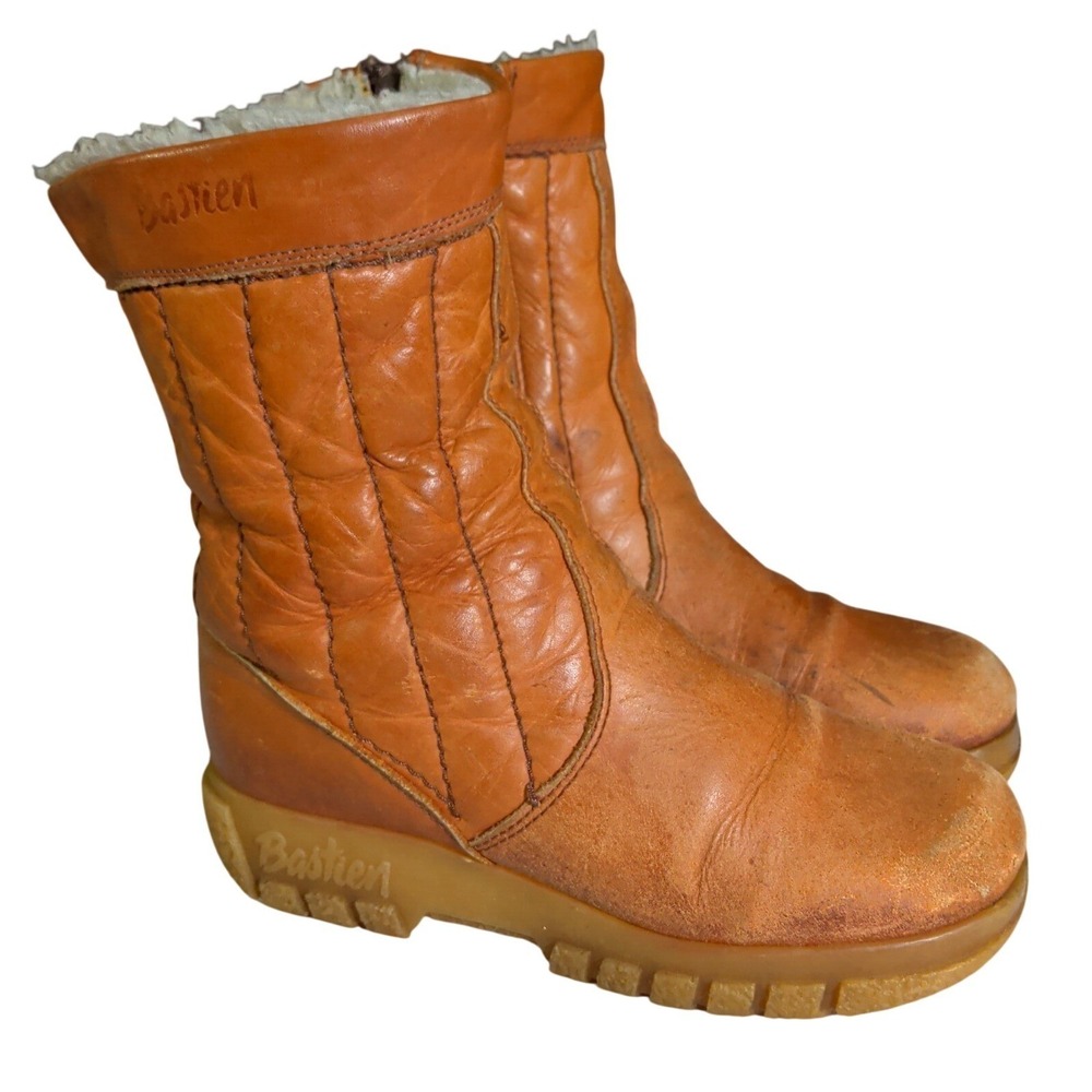 Vintage Husky Bastien Boots Womens 6M Leather Sherpa Lined Side Zip 1219 80s